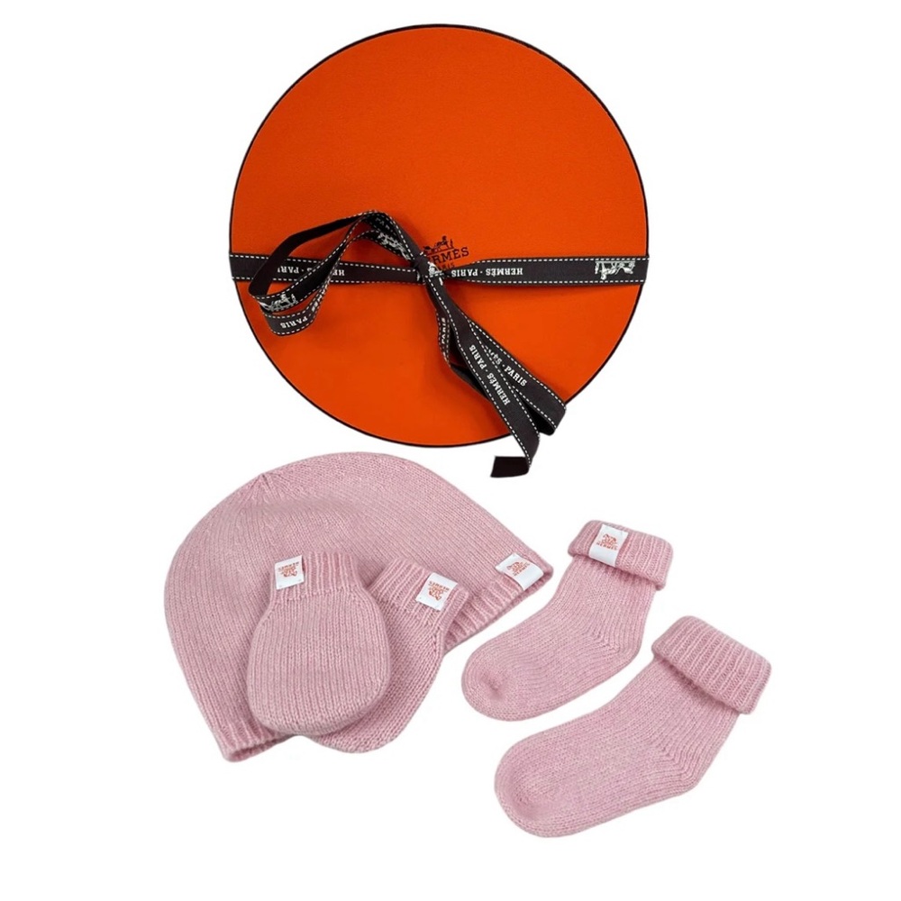 Pink Baby Hat, Mittens, and Socks Set